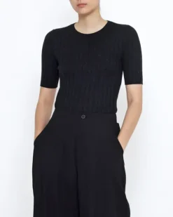 Mid Sleeves Ribbed Fine Knit